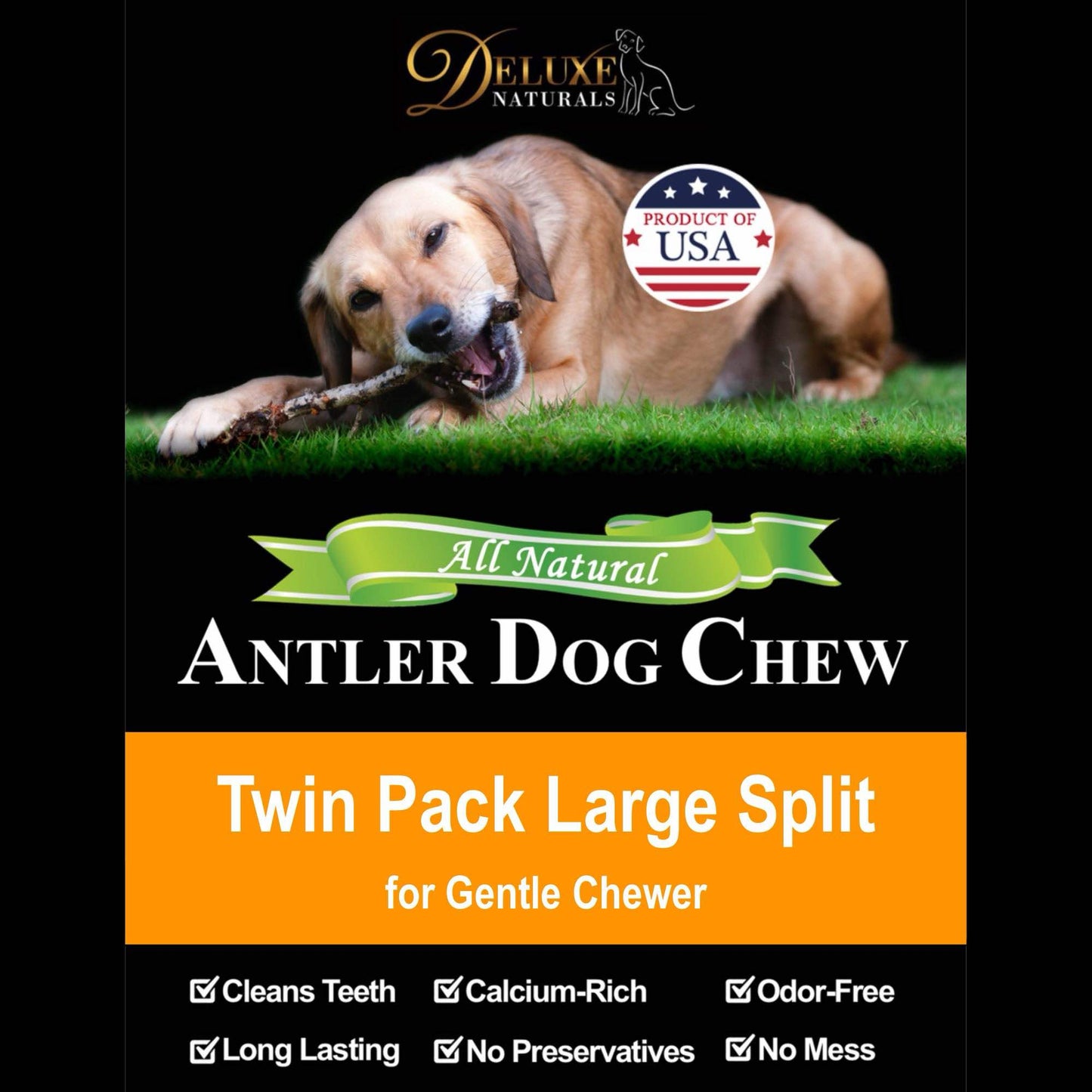Deluxe Naturals 2-Pack Large Split Elk Antler Dog Chews