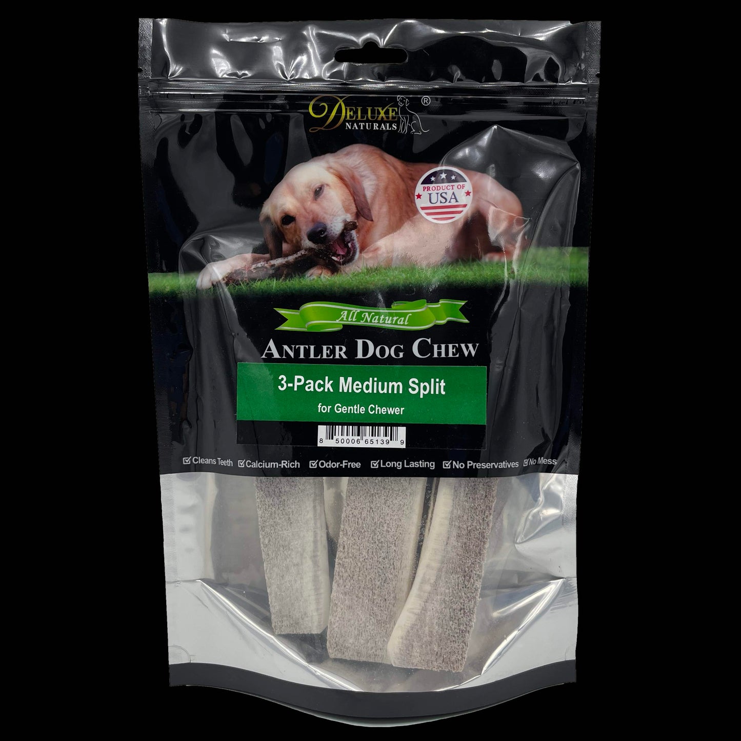 Deluxe Naturals 3-Pack Medium Split Elk Antler Dog Chews