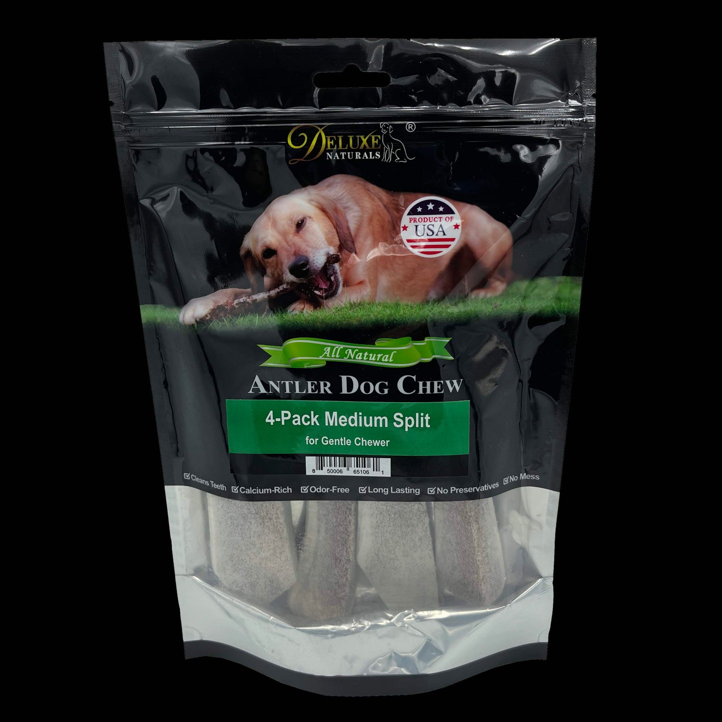 Deluxe Naturals 4-Pack Medium Split Elk Antler Dog Chews