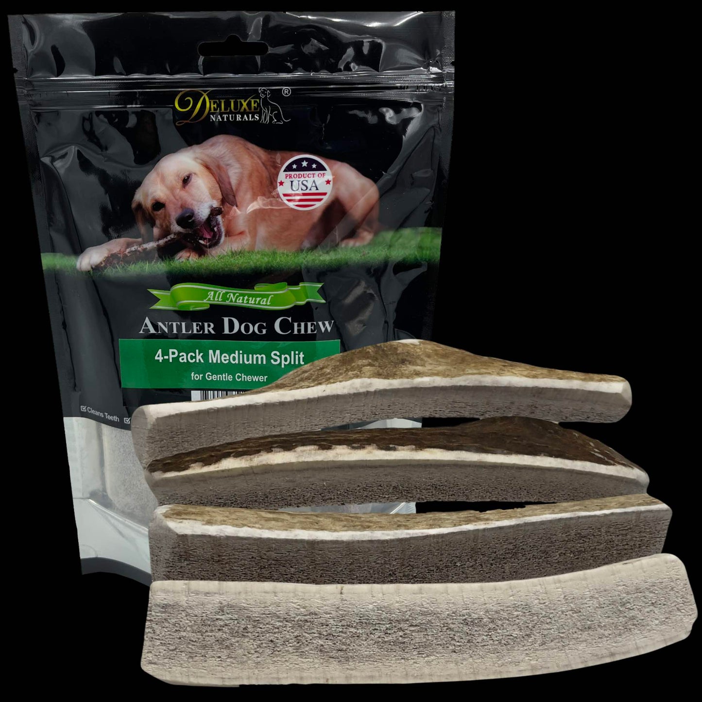 Deluxe Naturals 4-Pack Medium Split Elk Antler Dog Chews