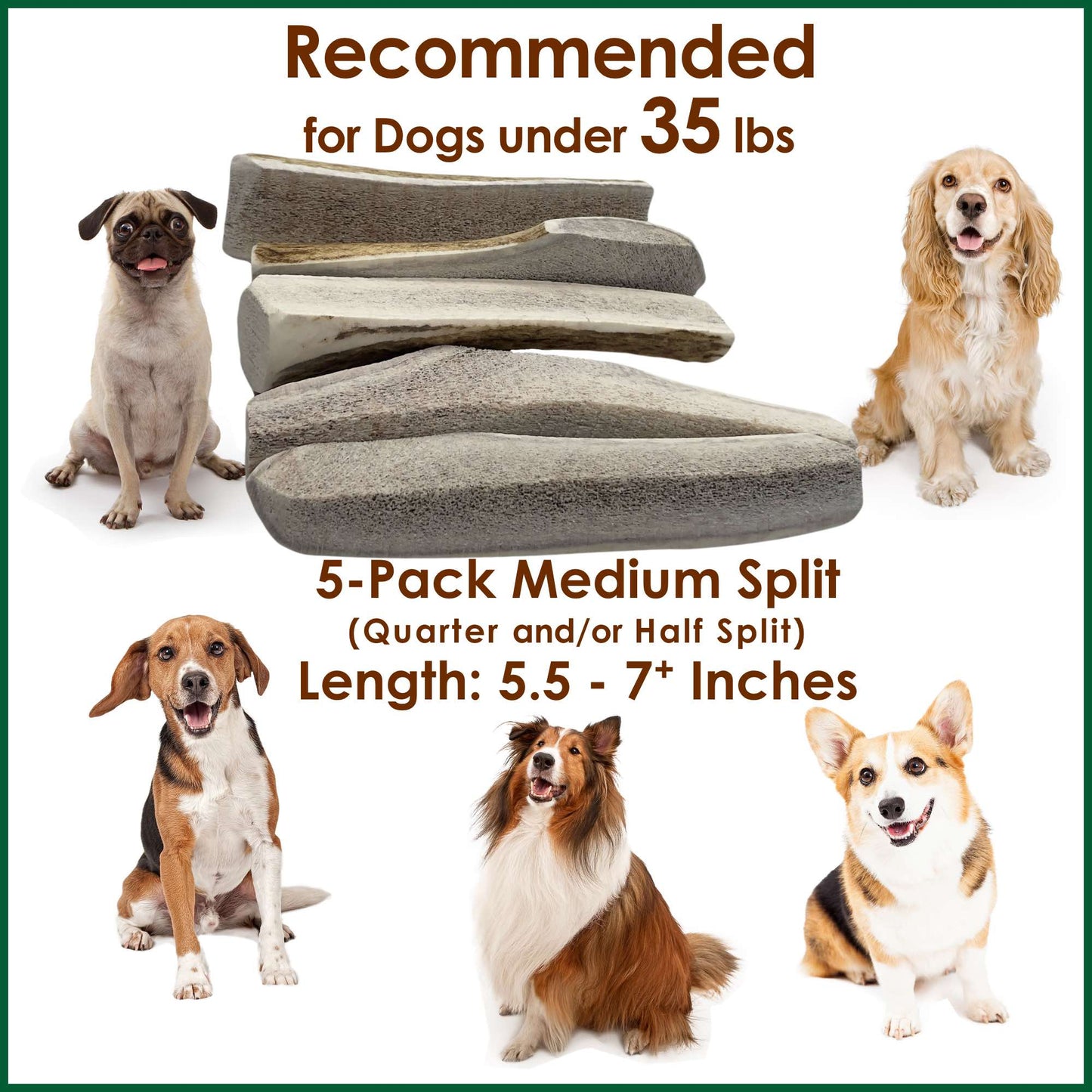 Deluxe Naturals 5-Pack Medium Split Elk Antler Dog Chews