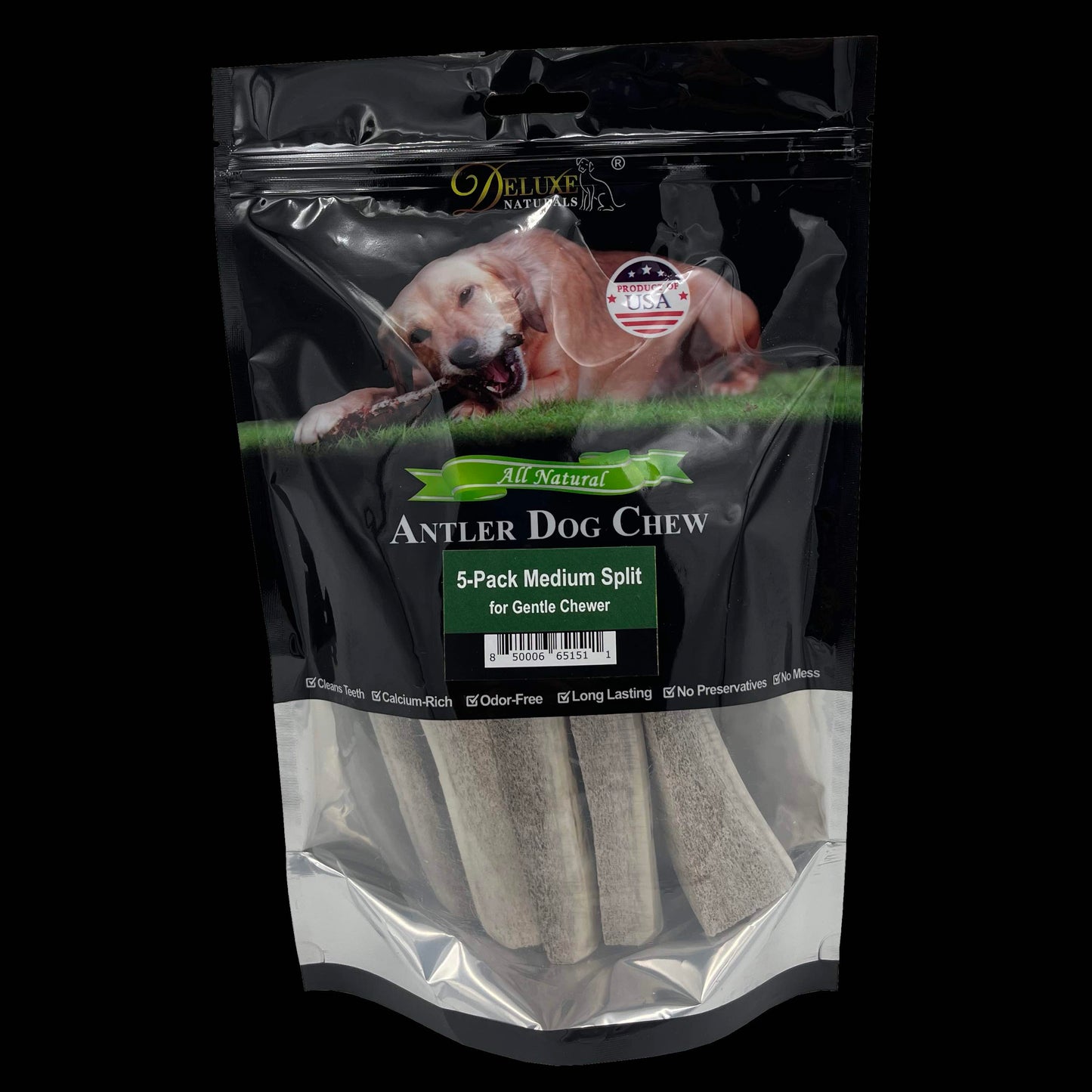 Deluxe Naturals 5-Pack Medium Split Elk Antler Dog Chews