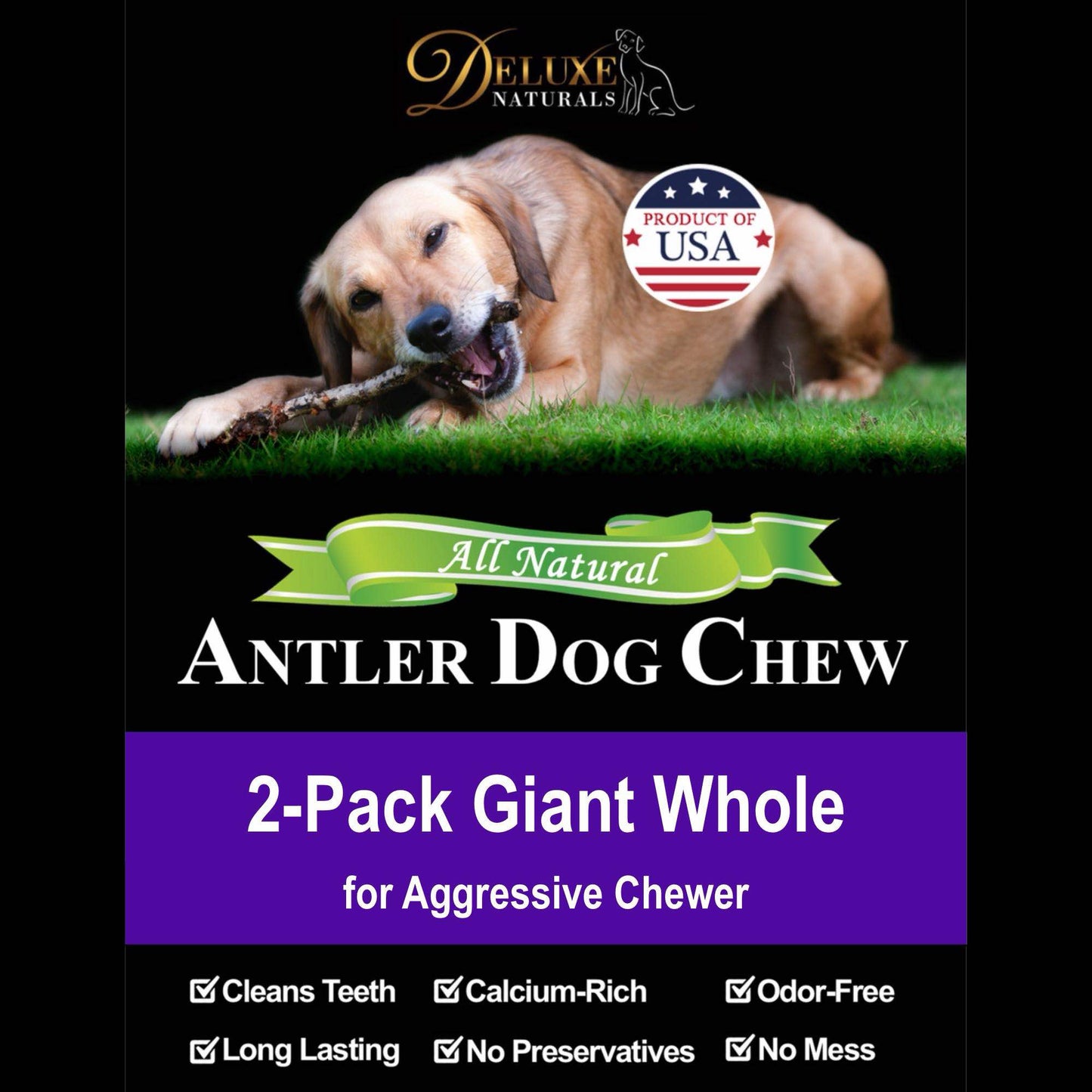 Deluxe Naturals 2-Pack Giant Whole Elk Antler Dog Chews