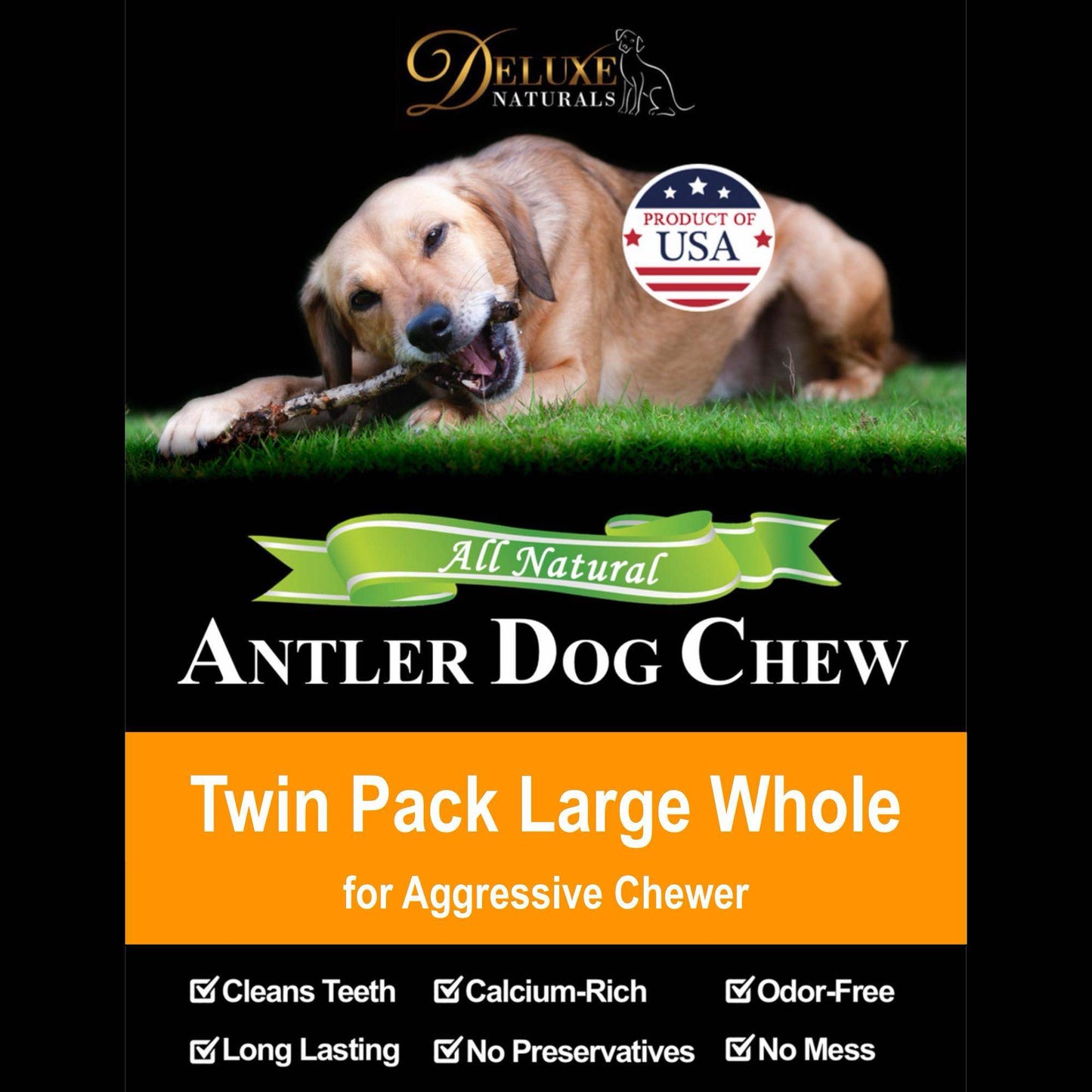 Deluxe Naturals 2-Pack Large Whole Elk Antler Dog Chews
