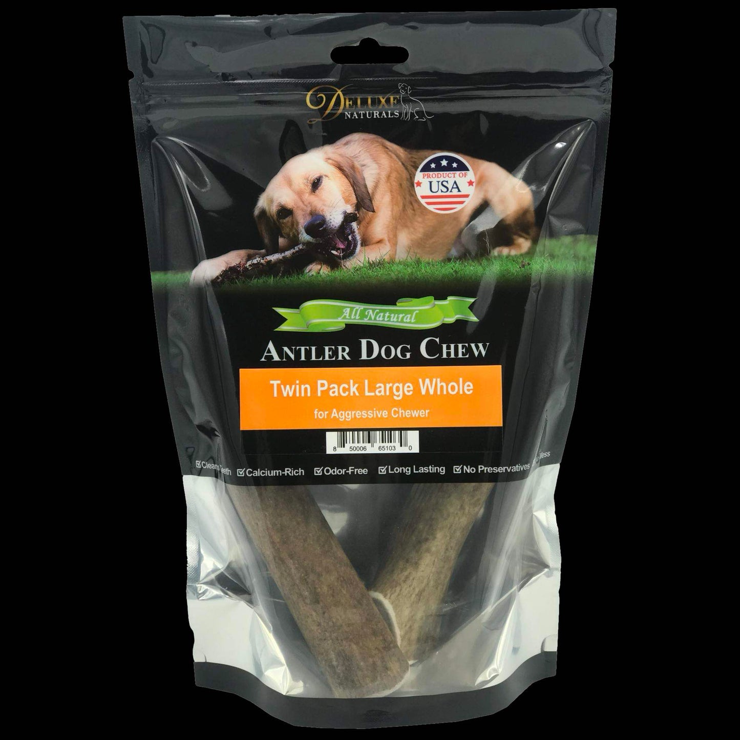 Deluxe Naturals 2-Pack Large Whole Elk Antler Dog Chews