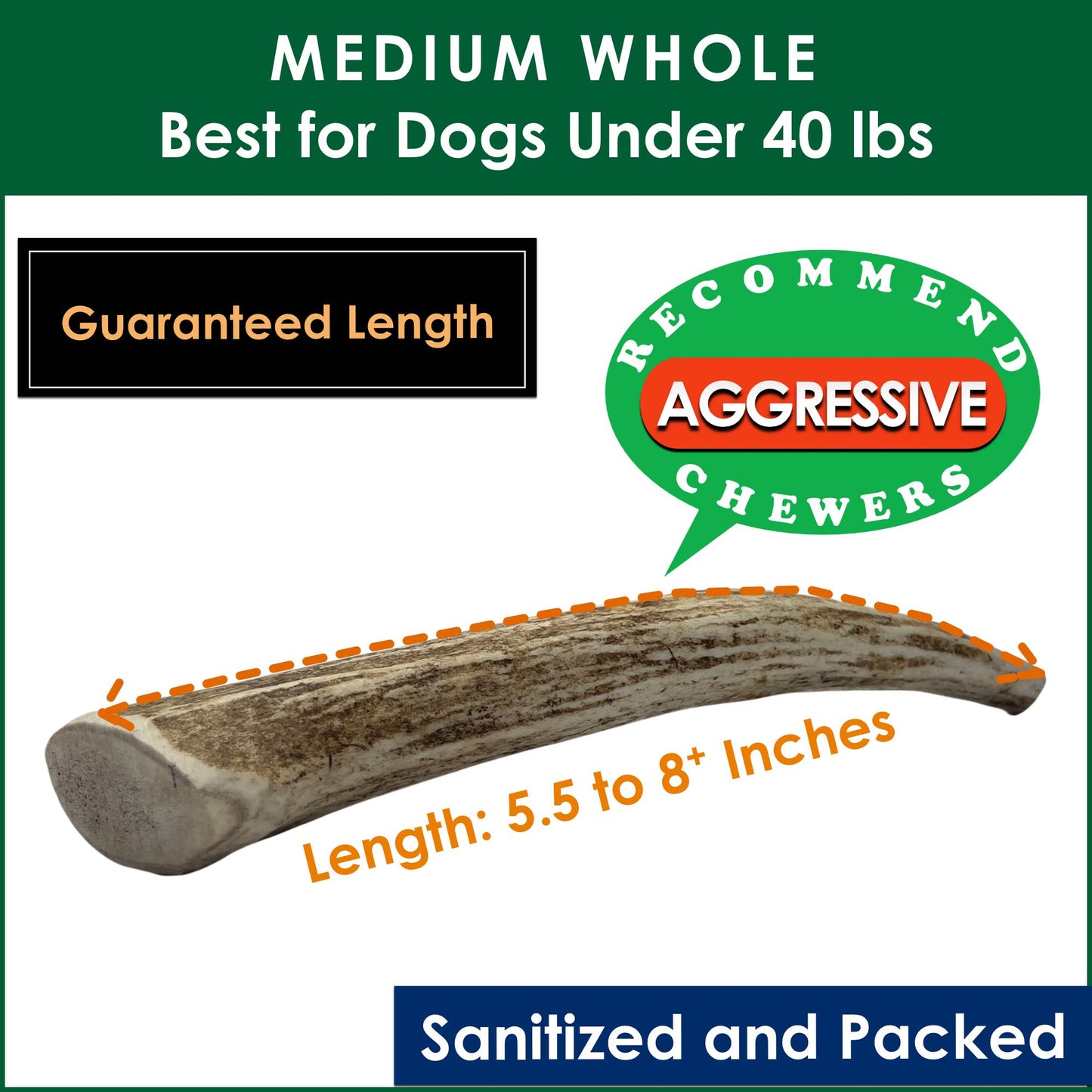 Deluxe Naturals 3-Pack Medium Whole Elk Antler Dog Chews