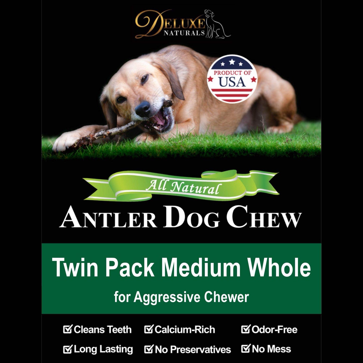 Deluxe Naturals 2-Pack Medium Whole Elk Antler Dog Chews