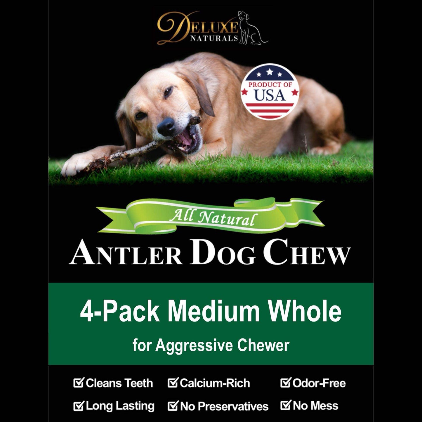 Deluxe Naturals 4-Pack Medium Whole Elk Antler Dog Chews