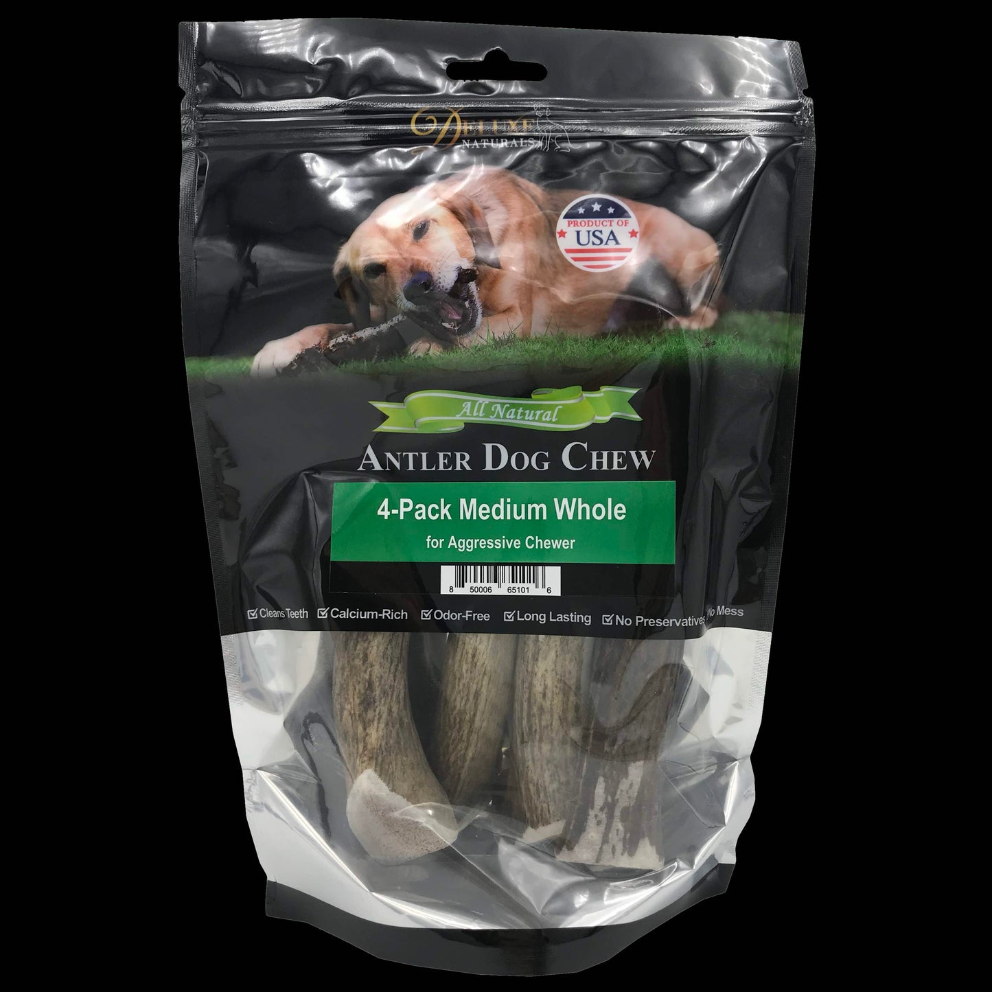 Deluxe Naturals 4-Pack Medium Whole Elk Antler Dog Chews