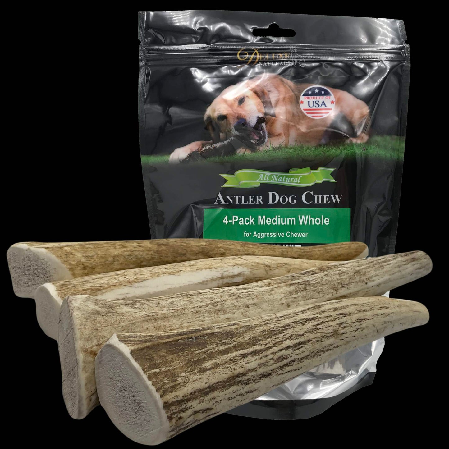 Deluxe Naturals 4-Pack Medium Whole Elk Antler Dog Chews