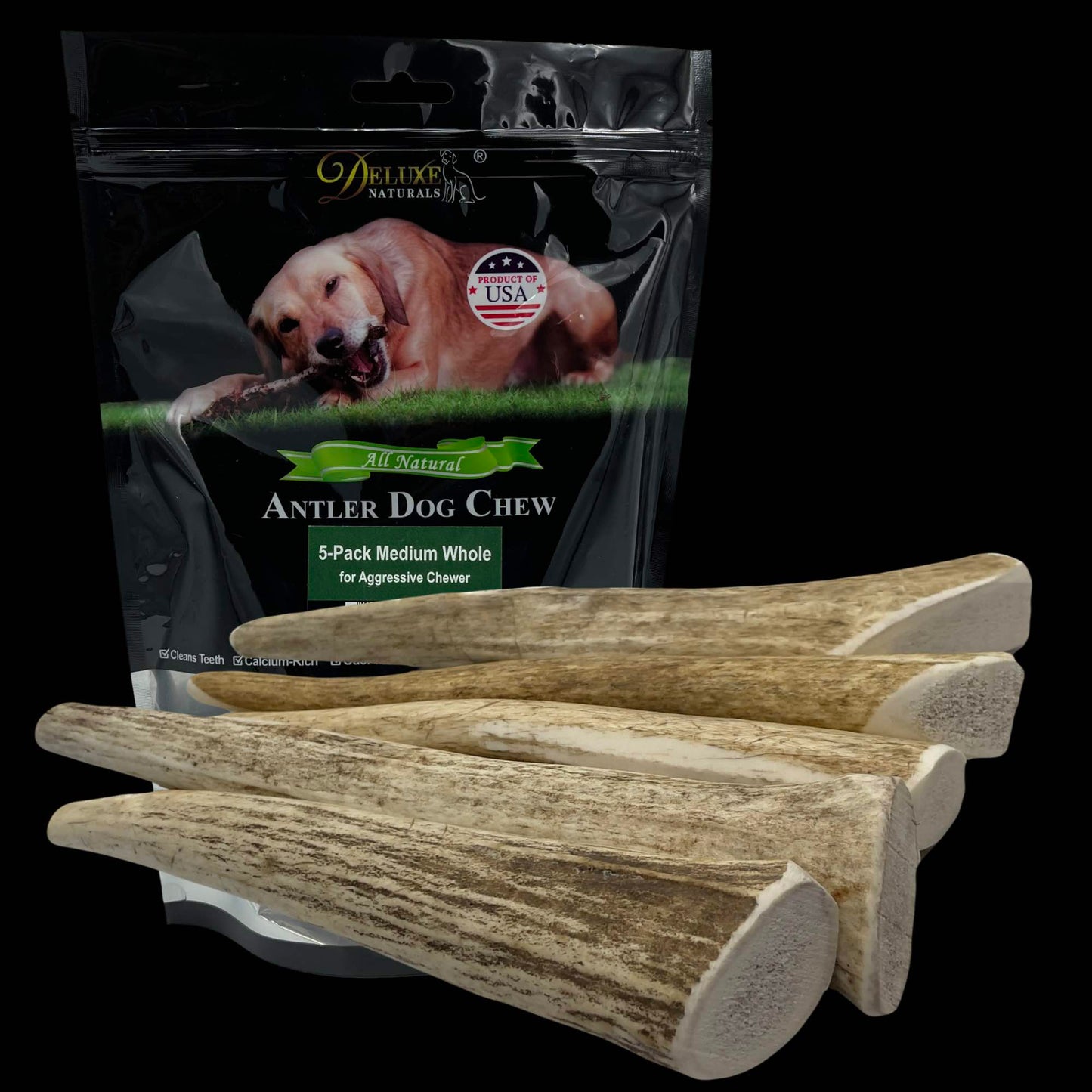 Deluxe Naturals 5-Pack Medium Whole Elk Antler Dog Chews