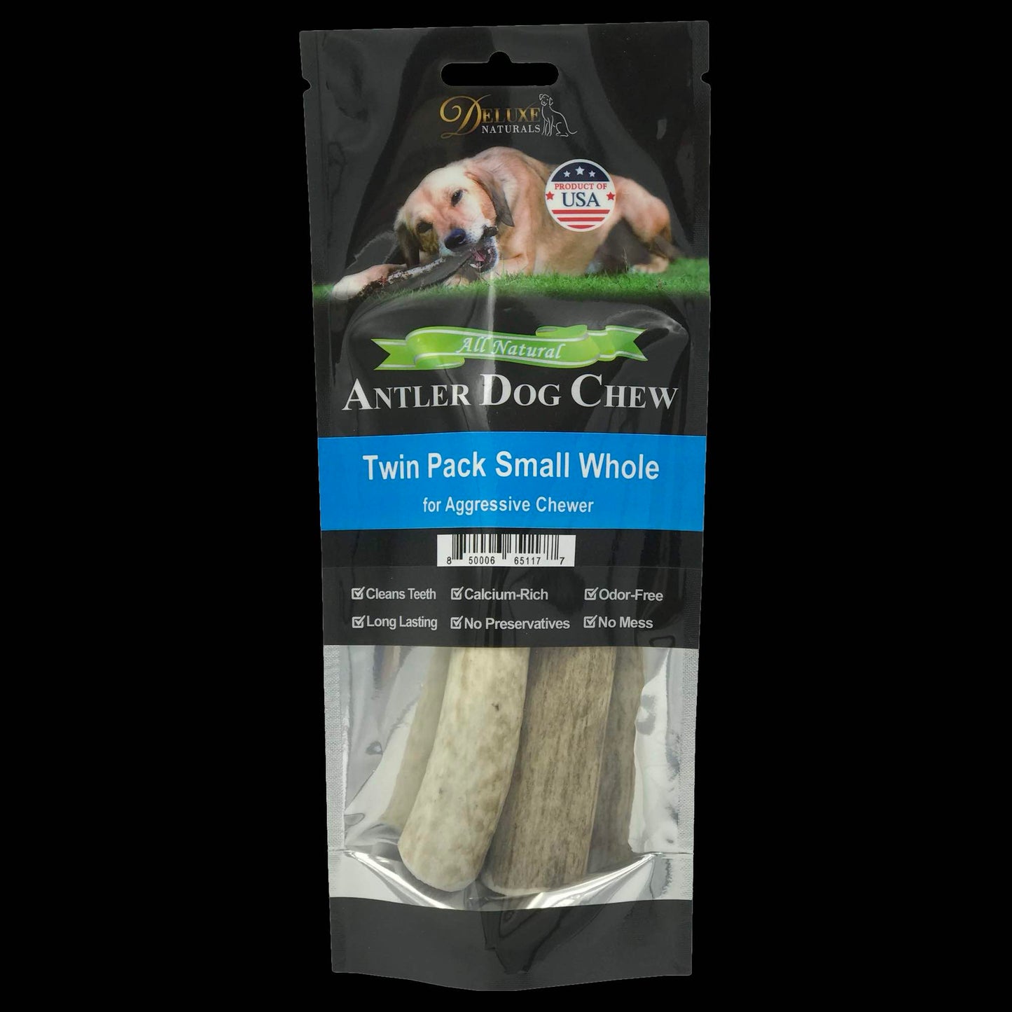 Deluxe Naturals 2-Pack Small Whole Elk Antler Dog Chews
