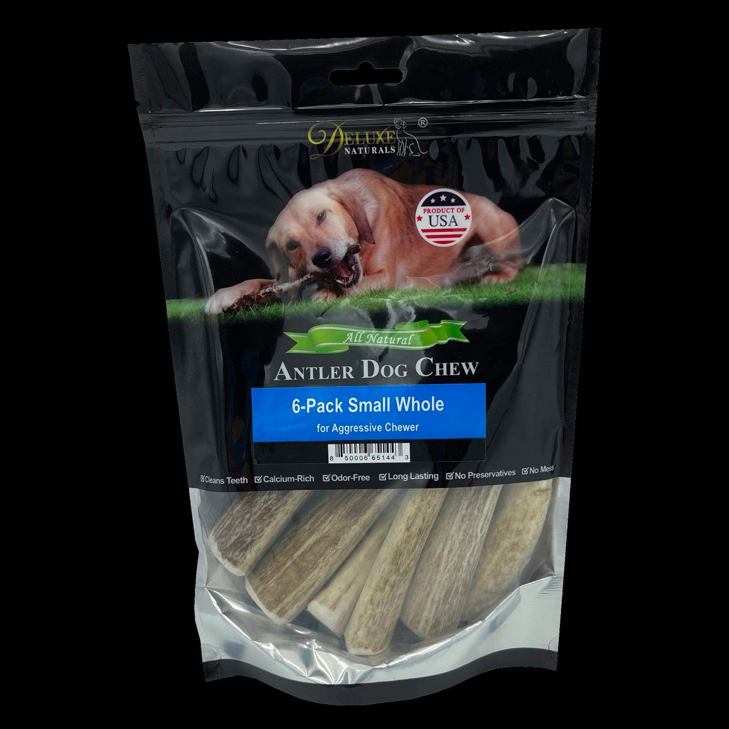 Deluxe Naturals 6-Pack Small Whole Elk Antler Dog Chews