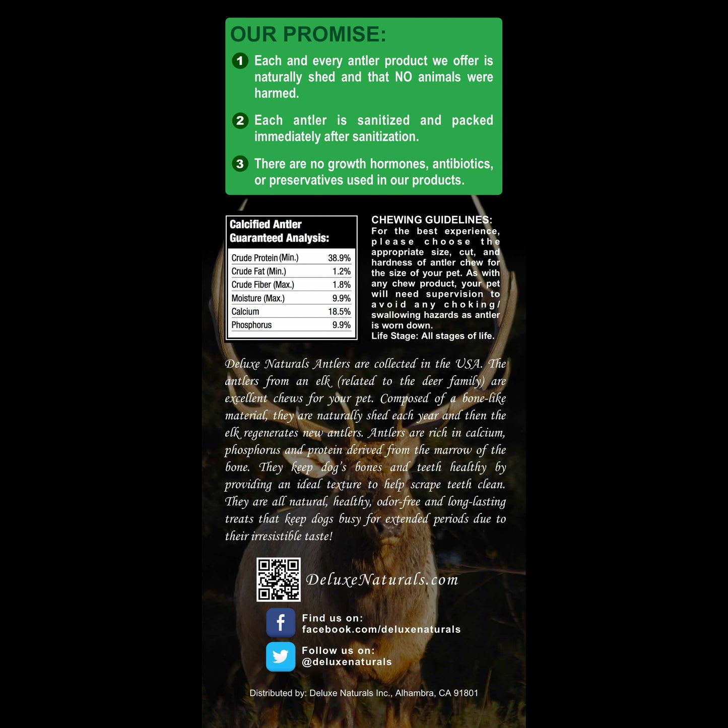 Deluxe Naturals 1-Pack Large Split Elk Antler Dog Chew