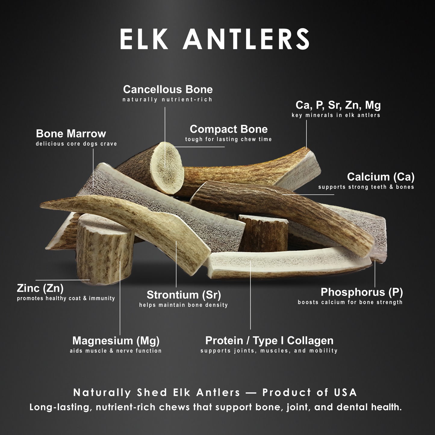 Deluxe Naturals 4-Pack Medium Split Elk Antler Dog Chews