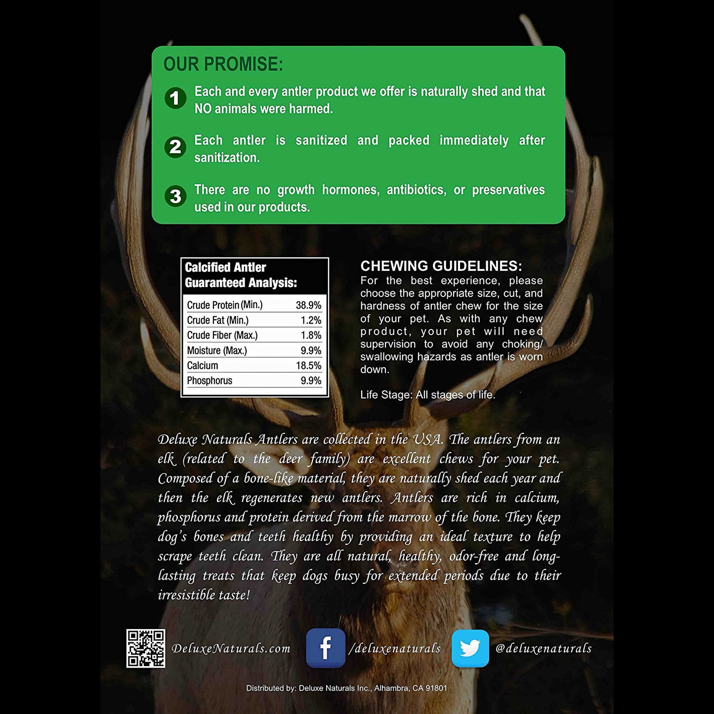 Deluxe Naturals 1-LB Pack Large Elk Antler Dog Chews