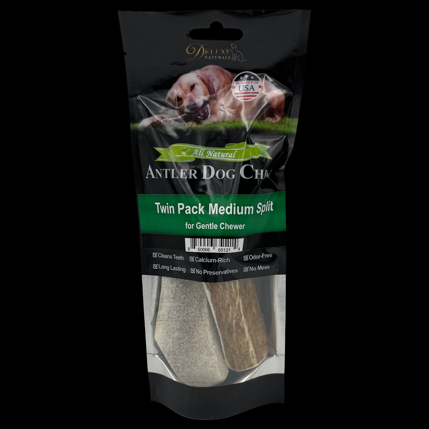 Deluxe Naturals Twin Pack Elk Antler Dog Chew - Medium Split