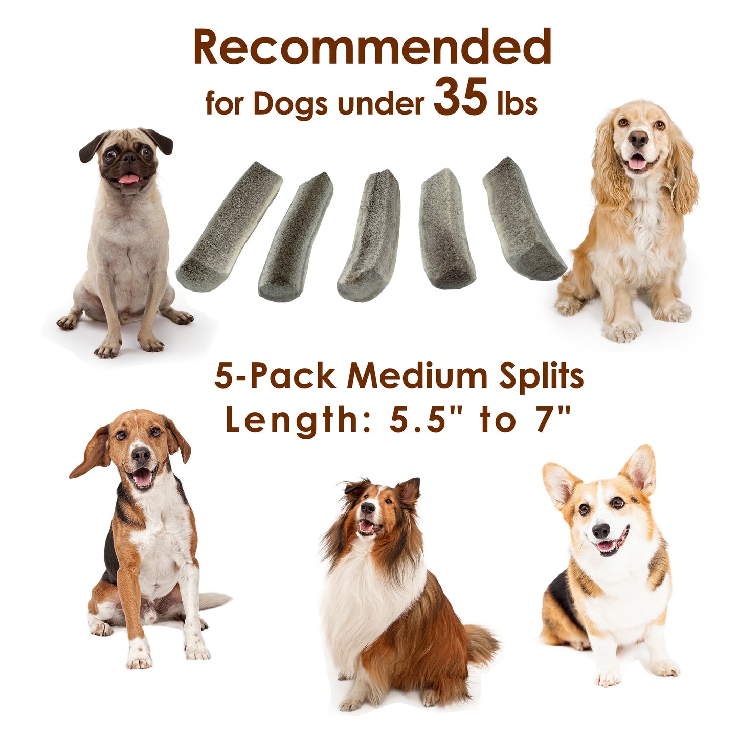 Deluxe Naturals 5-Pack Elk Antler Dog Chew - Medium Split