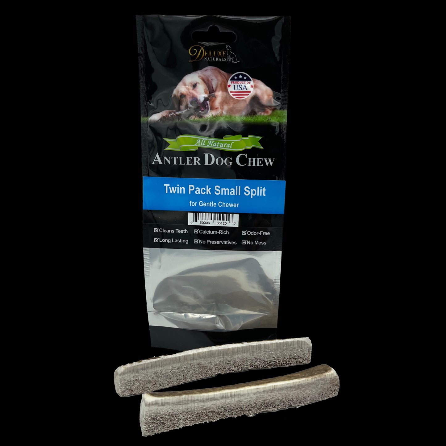 Deluxe Naturals Twin Pack Elk Antler Dog Chew - Small Split