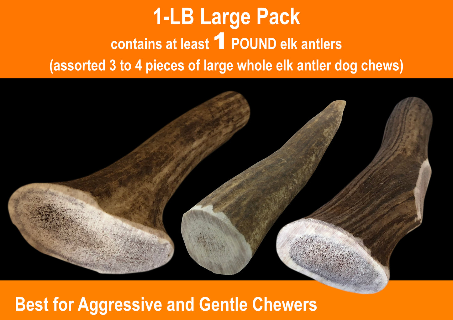 Deluxe Naturals 1-LB Pack Elk Antler Dog Chew - Mixed Large Cuts