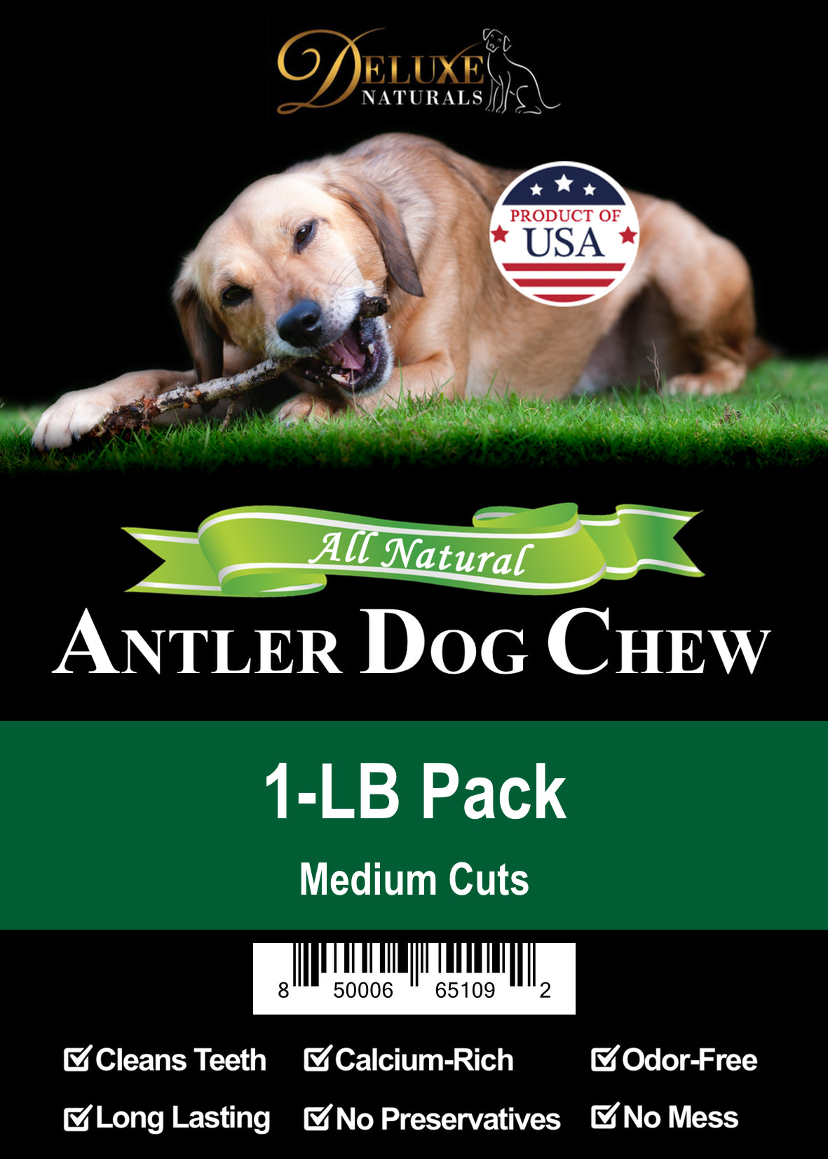 Deluxe Naturals 1-LB Pack Elk Antler Dog Chew - Mixed Medium Cuts