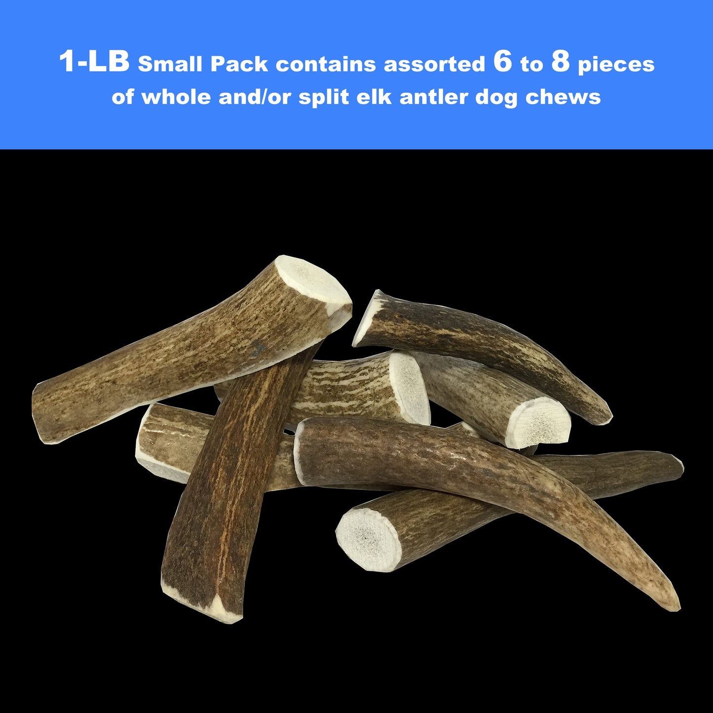 Deluxe Naturals 1-LB Pack Elk Antler Dog Chew - Mixed Small Cuts