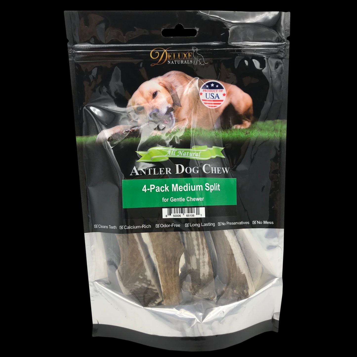 Deluxe Naturals 4-Pack Elk Antler Dog Chew - Medium Split