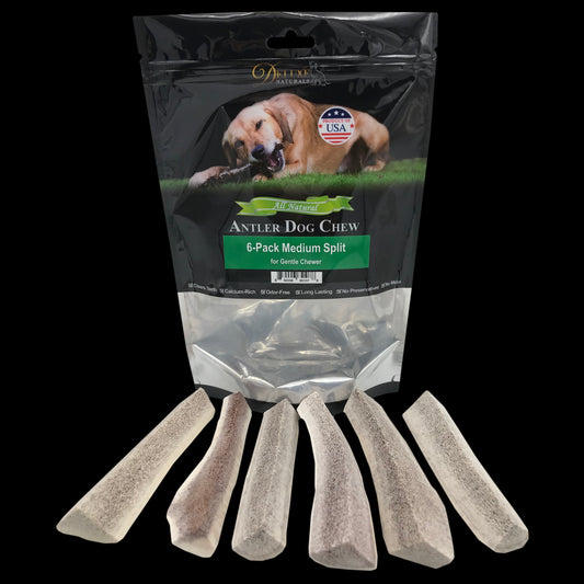 Deluxe Naturals 6-Pack Elk Antler Dog Chew - Medium Split