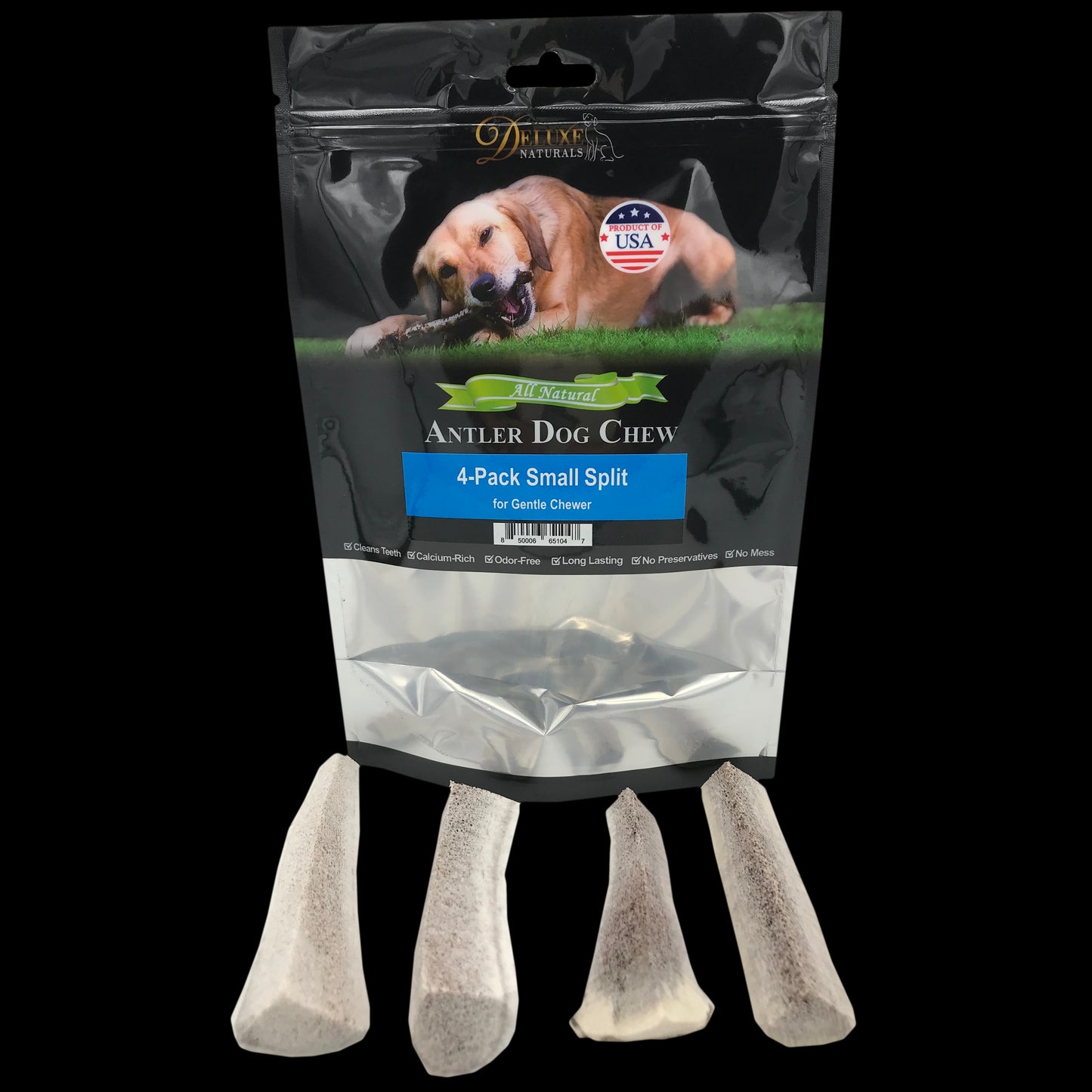 Deluxe Naturals 4-Pack Elk Antler Dog Chew - Small Split