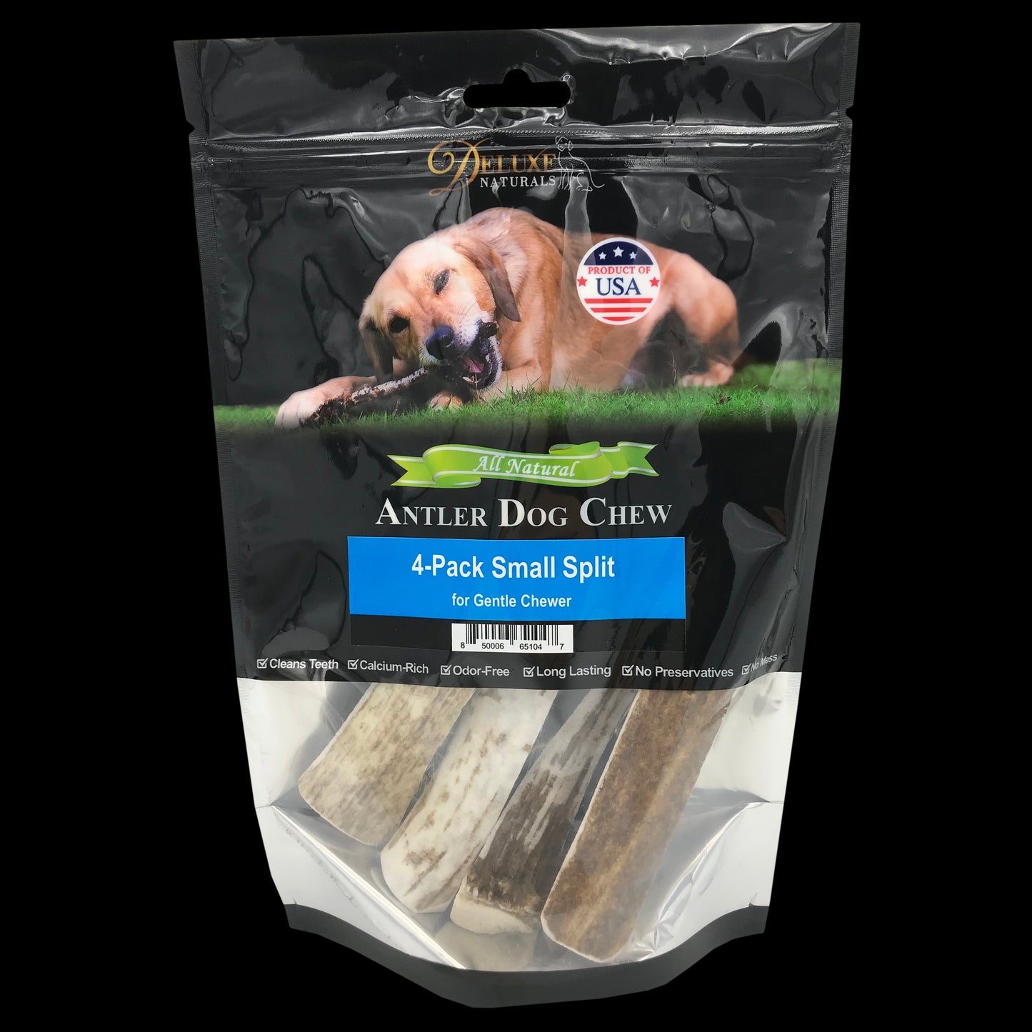 Deluxe Naturals 4-Pack Elk Antler Dog Chew - Small Split