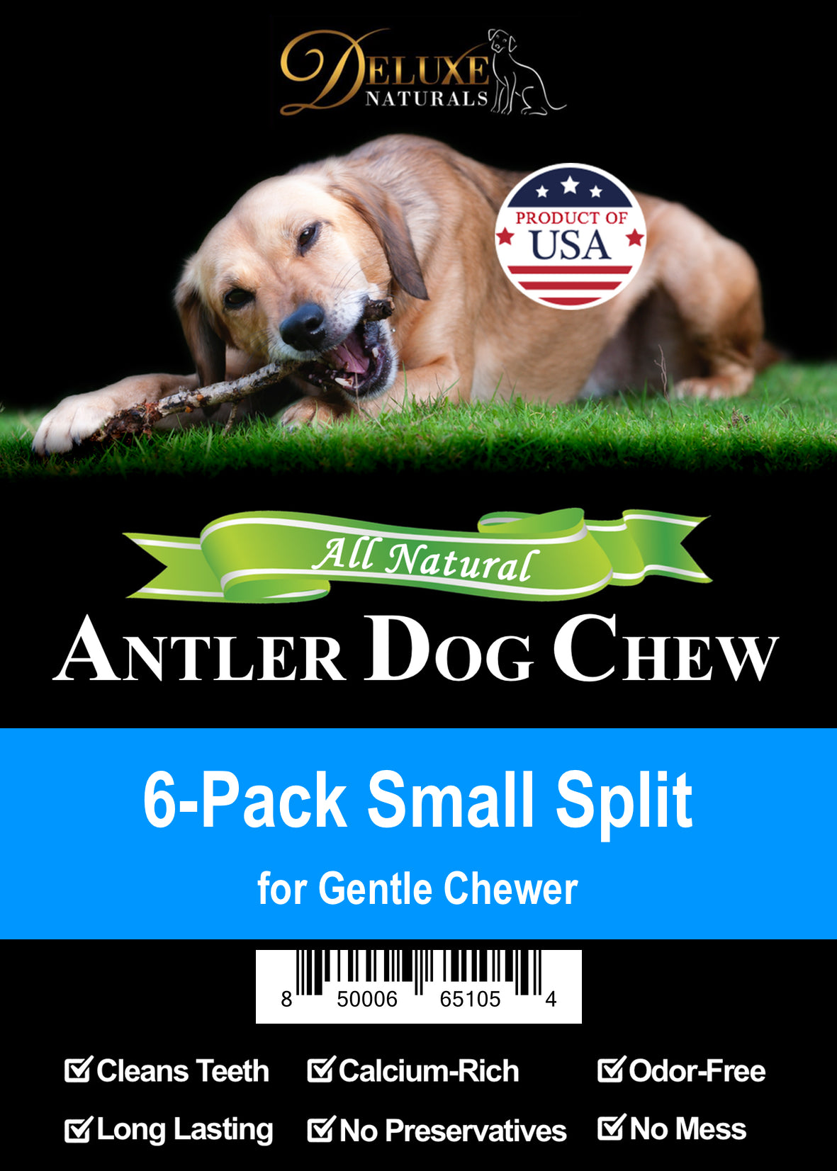 Deluxe Naturals 6-Pack Elk Antler Dog Chew - Small Split