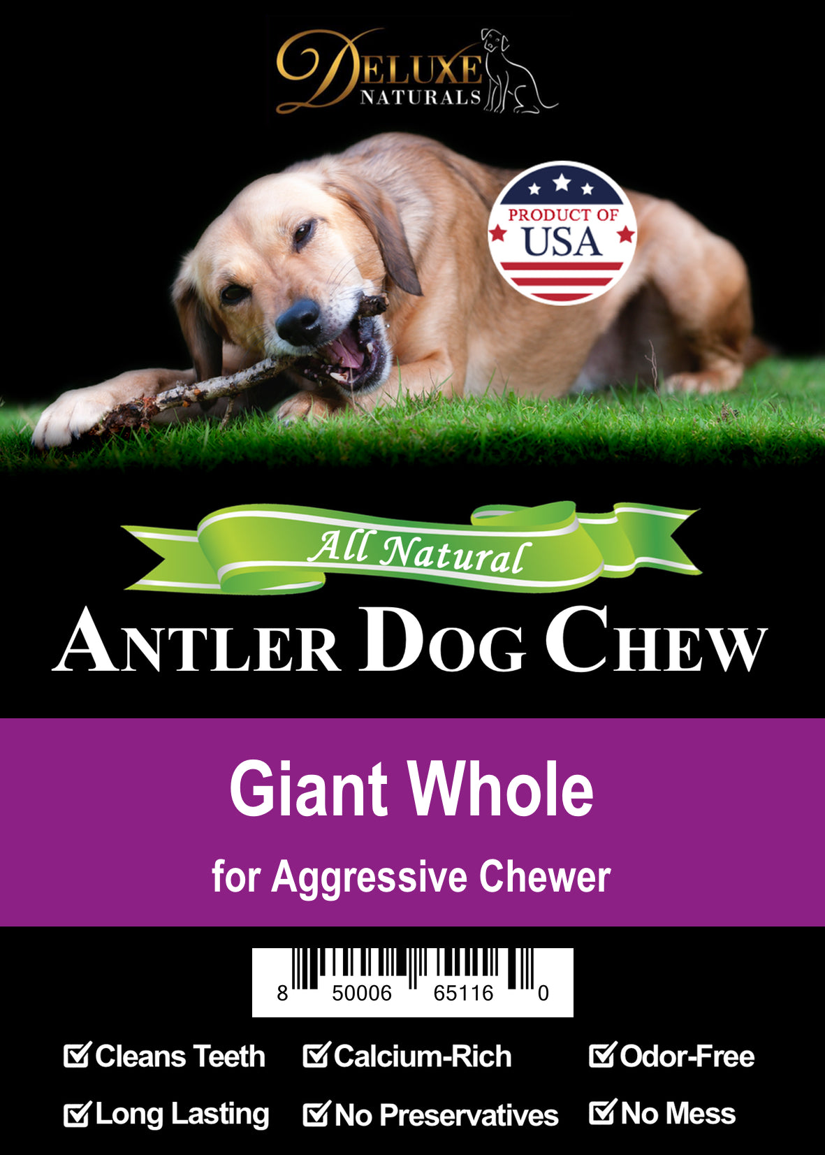 Deluxe Naturals Elk Antler Dog Chew - Giant Whole