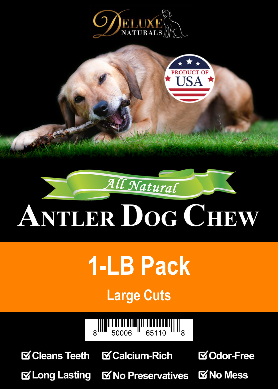 Deluxe Naturals 1-LB Pack Elk Antler Dog Chew - Mixed Large Cuts