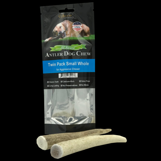 Deluxe Naturals Twin Pack Elk Antler Dog Chew - Small Whole