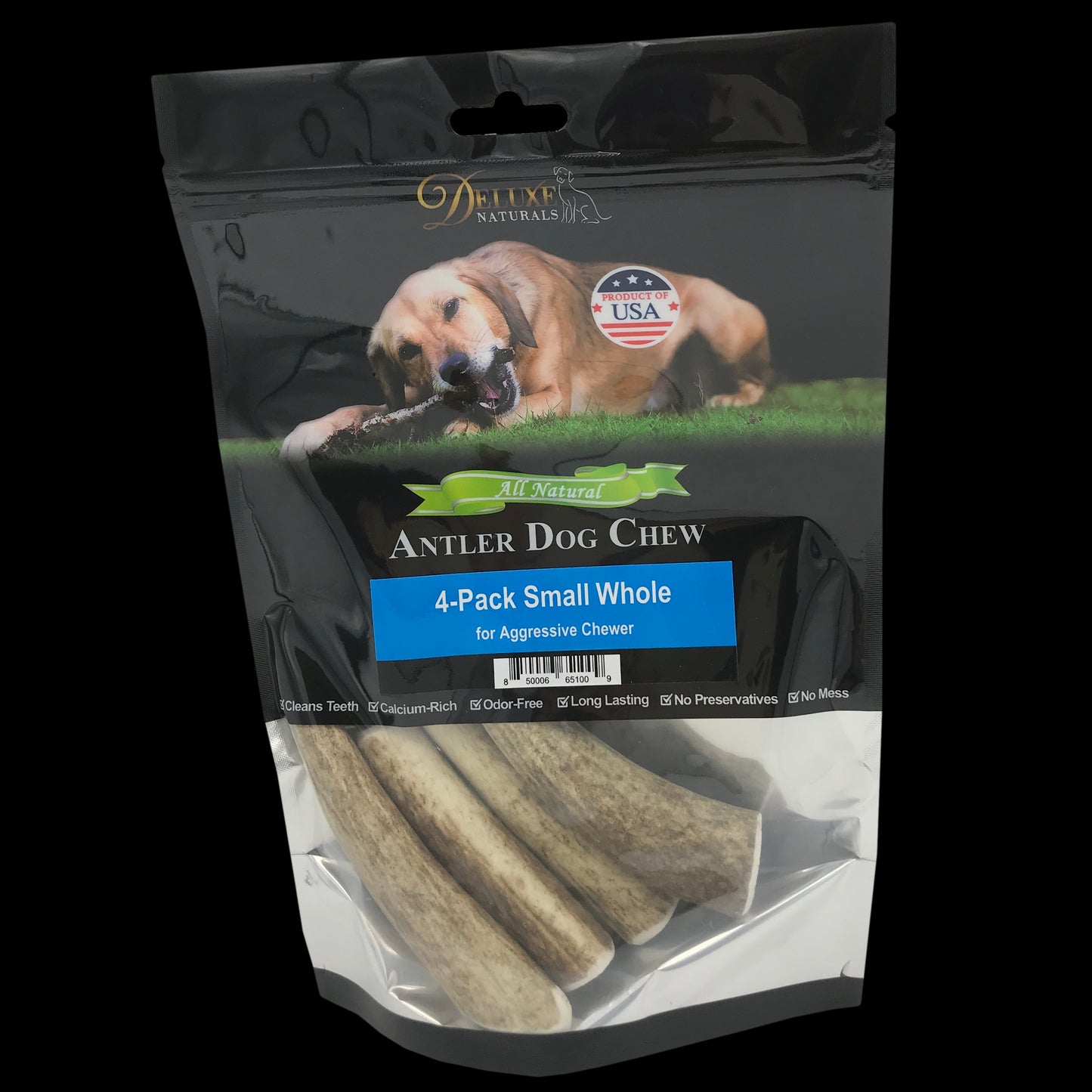 Deluxe Naturals 4-Pack Elk Antler Dog Chew - Small Whole