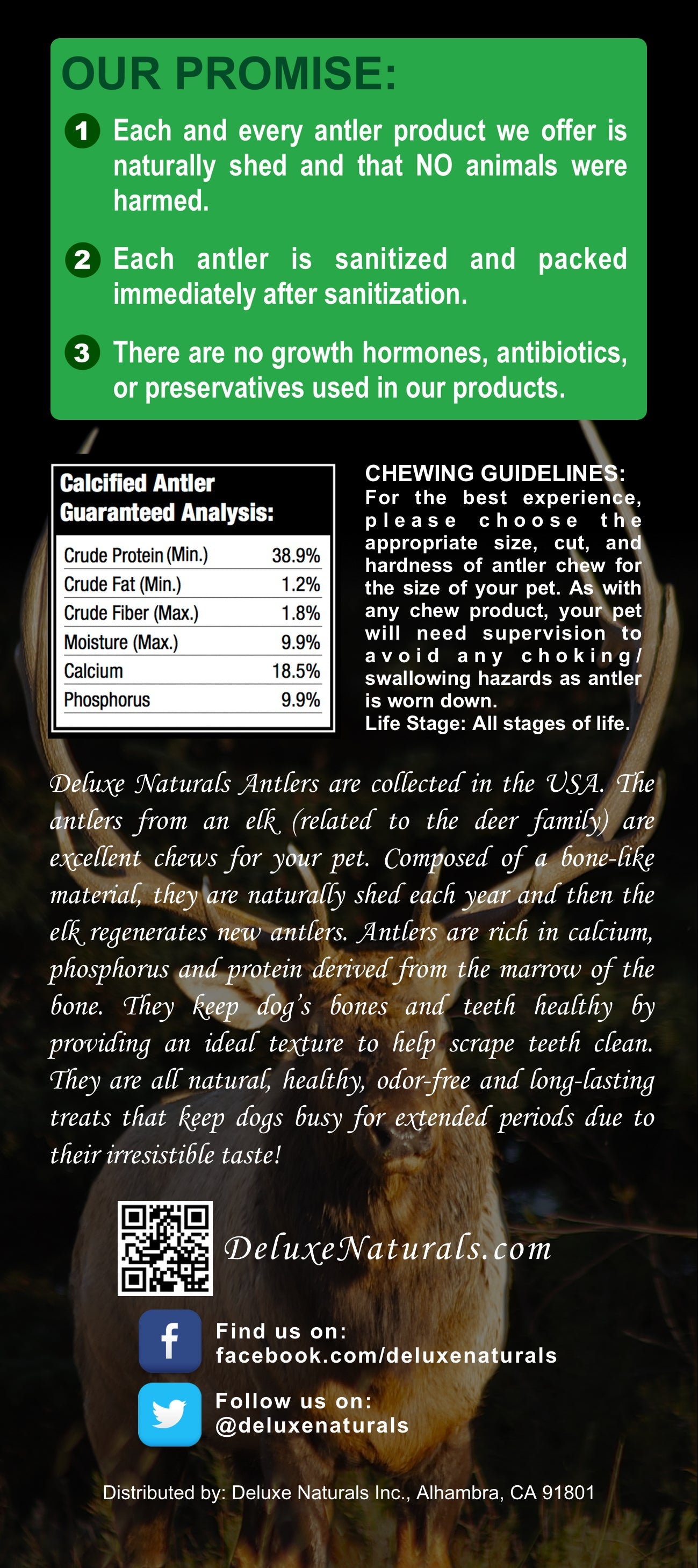 Deluxe Naturals 3-Pack Elk Antler Dog Chew - Small Split