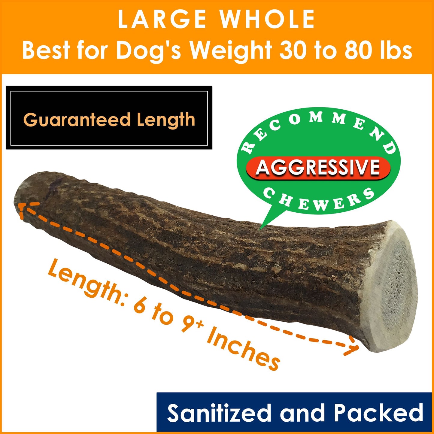 Deluxe Naturals 1-LB Pack Large Elk Antler Dog Chews