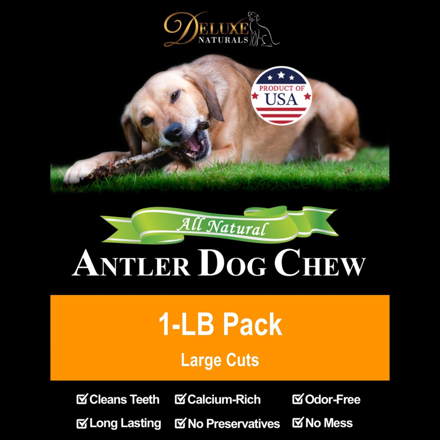 Deluxe Naturals 1-LB Pack Large Elk Antler Dog Chews