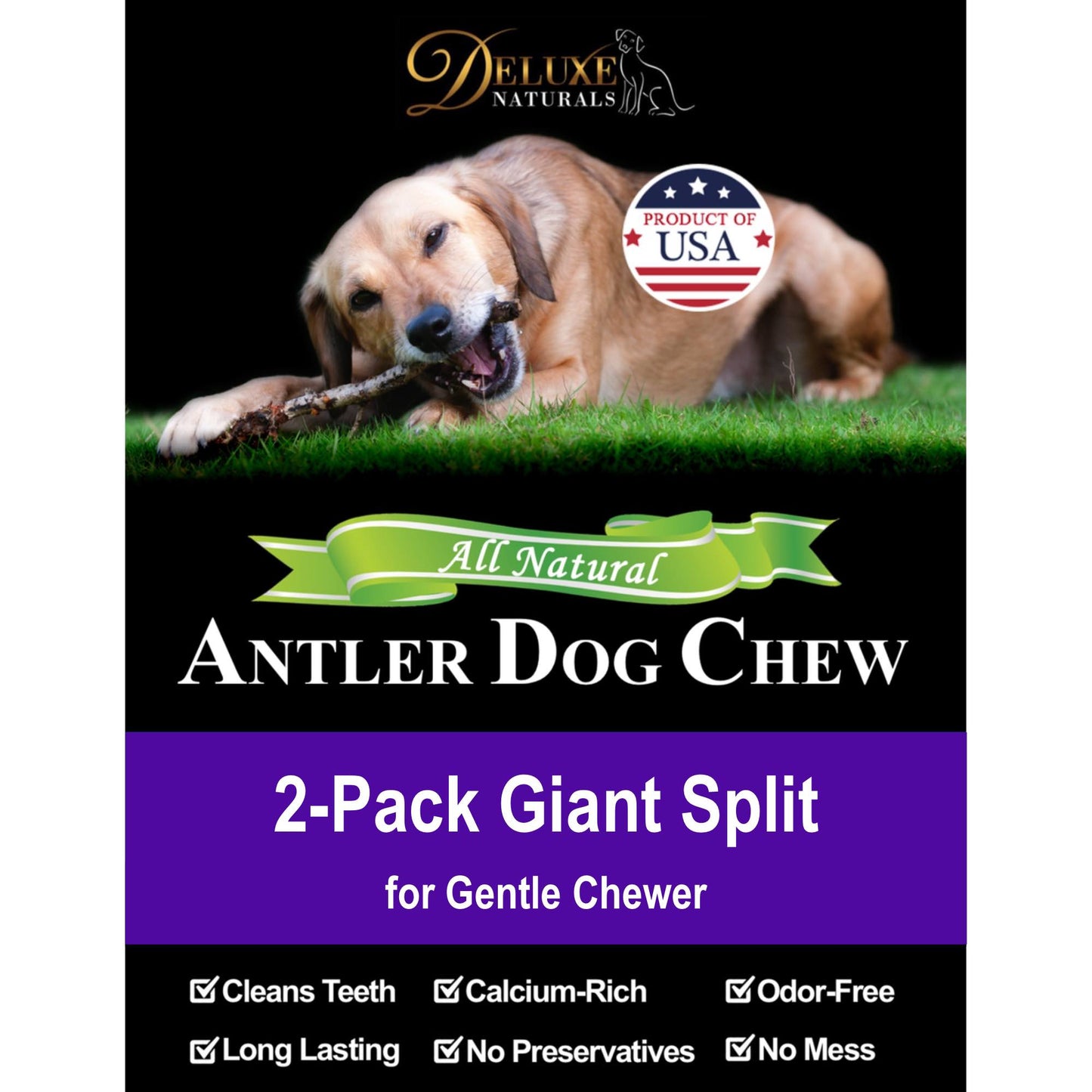 Deluxe Naturals 2-Pack Giant Split Elk Antler Dog Chews
