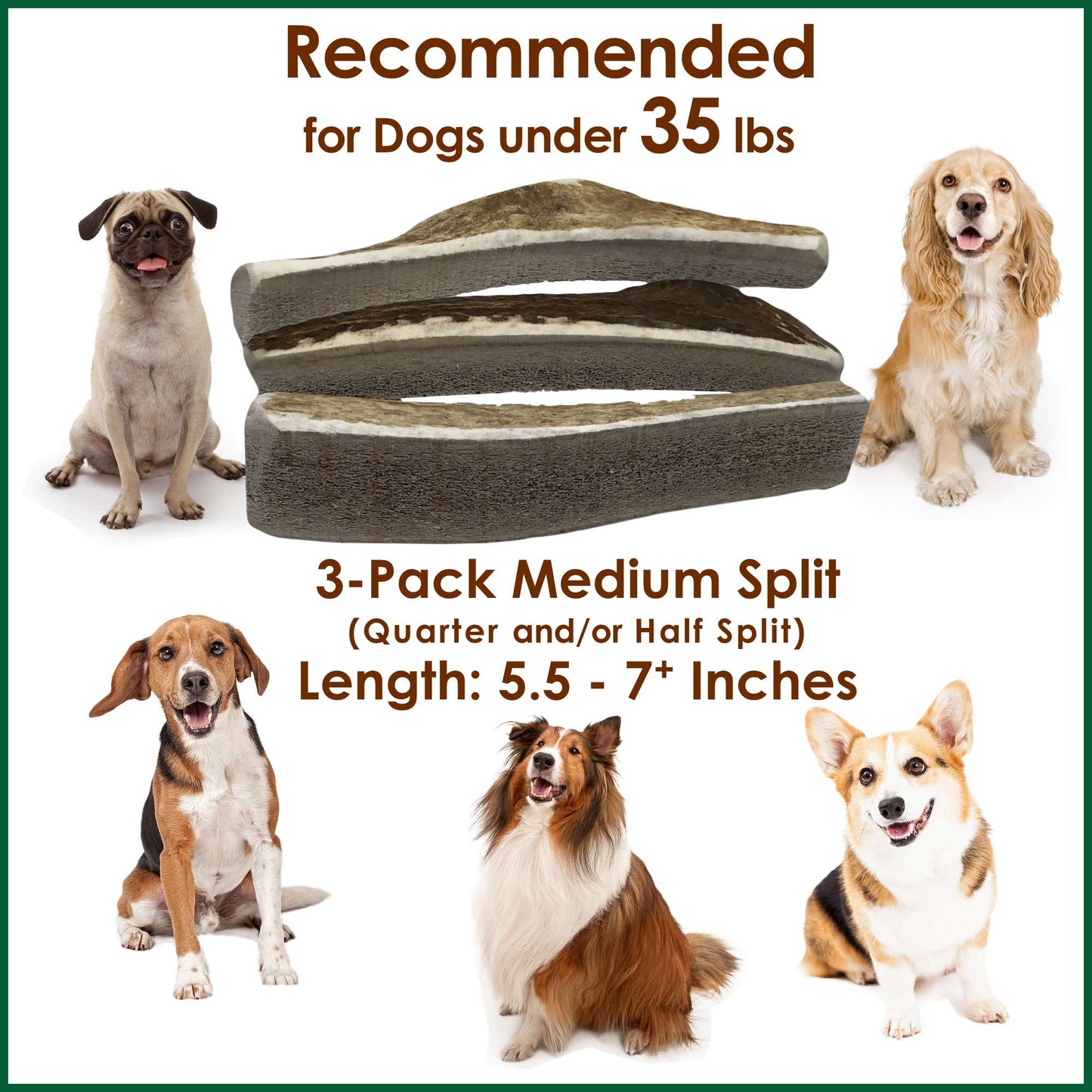 Deluxe Naturals 3-Pack Medium Split Elk Antler Dog Chews