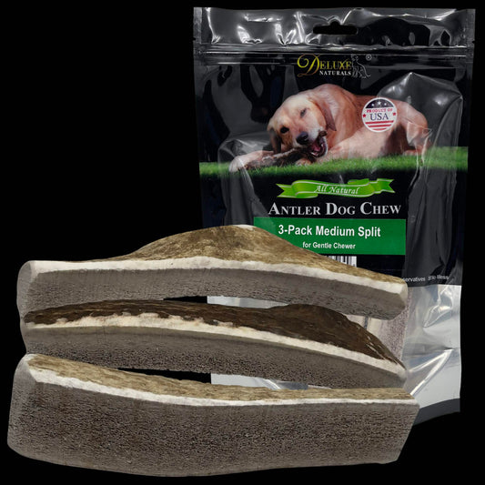 Deluxe Naturals 3-Pack Medium Split Elk Antler Dog Chews