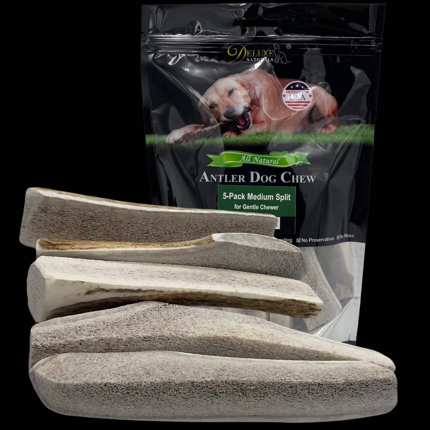 Deluxe Naturals 5-Pack Medium Split Elk Antler Dog Chews