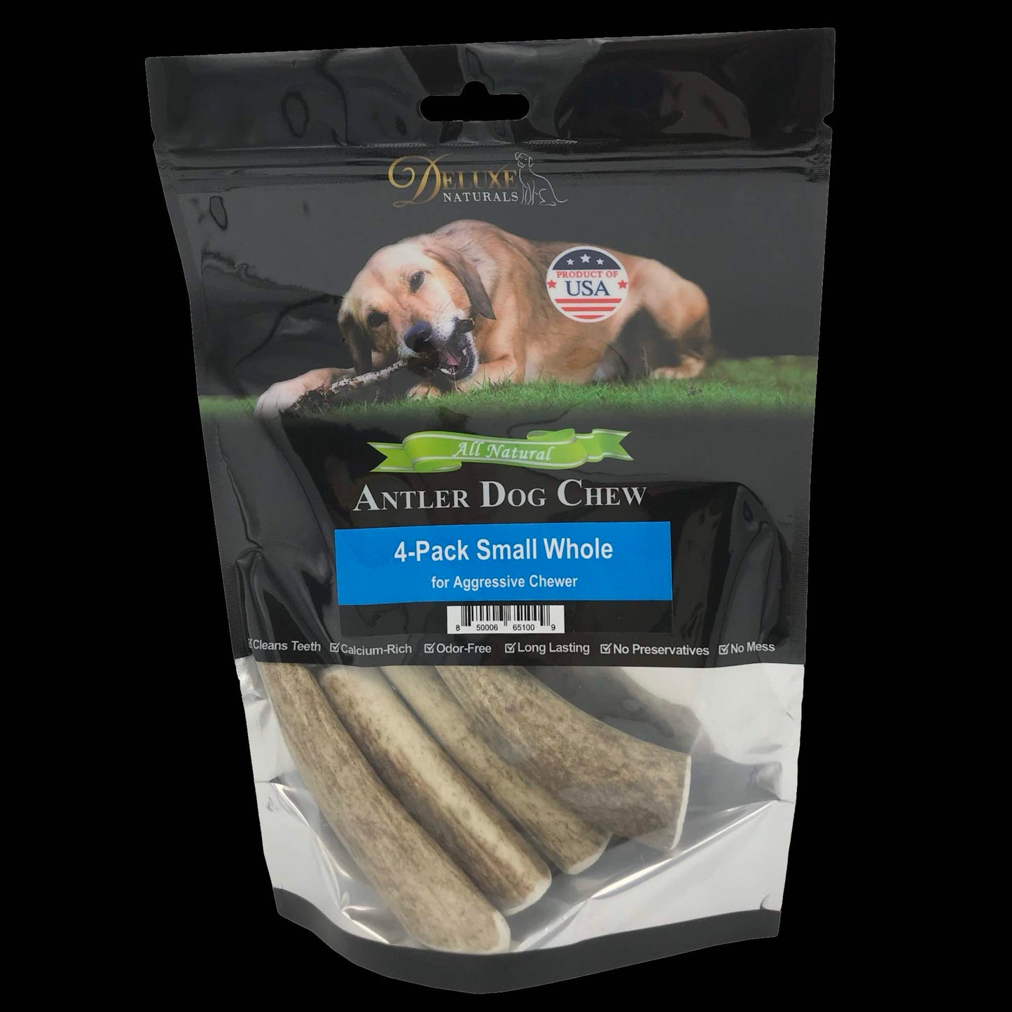 Deluxe Naturals 4-Pack Small Whole Elk Antler Dog Chews