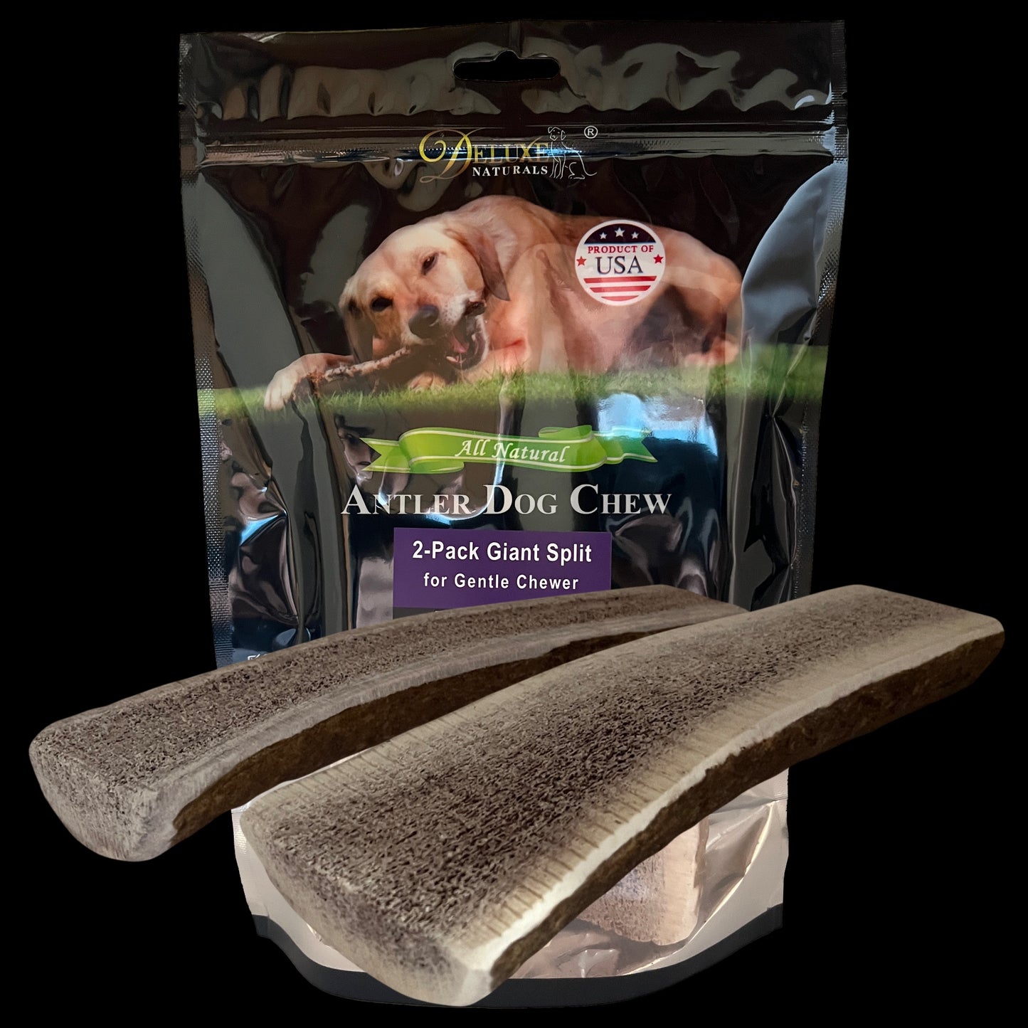Deluxe Naturals 2-Pack Giant Split Elk Antler Dog Chews