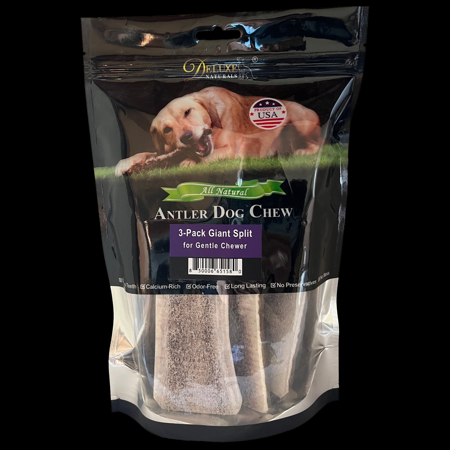 Deluxe Naturals 3-Pack Giant Split Elk Antler Dog Chews
