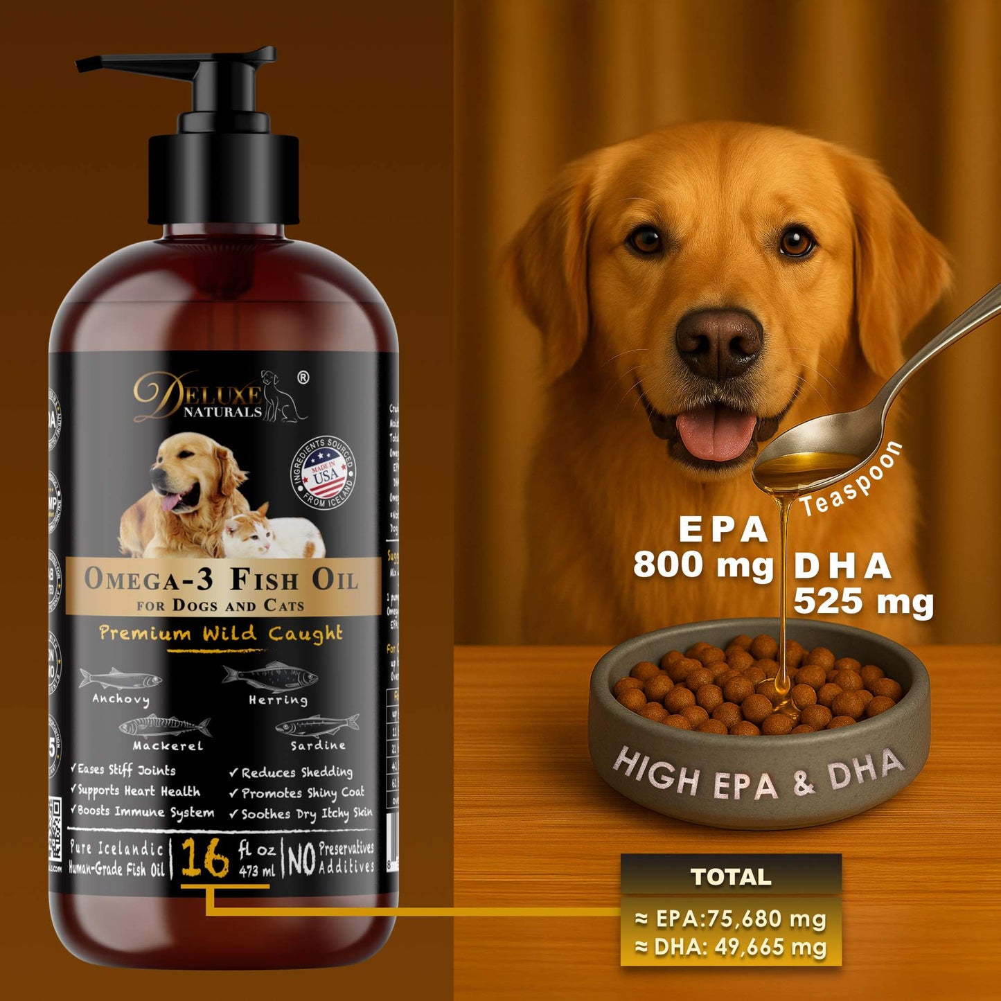 Deluxe Naturals Omega-3 Fish Oil for Dogs and Cats - 16 fl. oz.