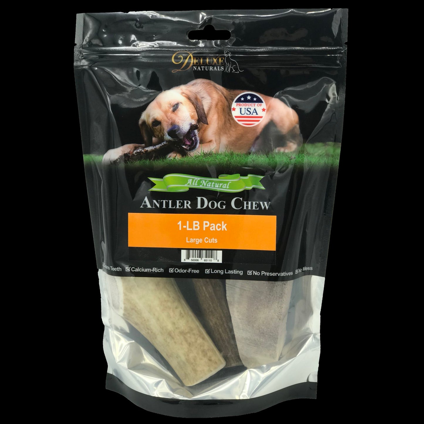 Deluxe Naturals 1-LB Pack Large Elk Antler Dog Chews
