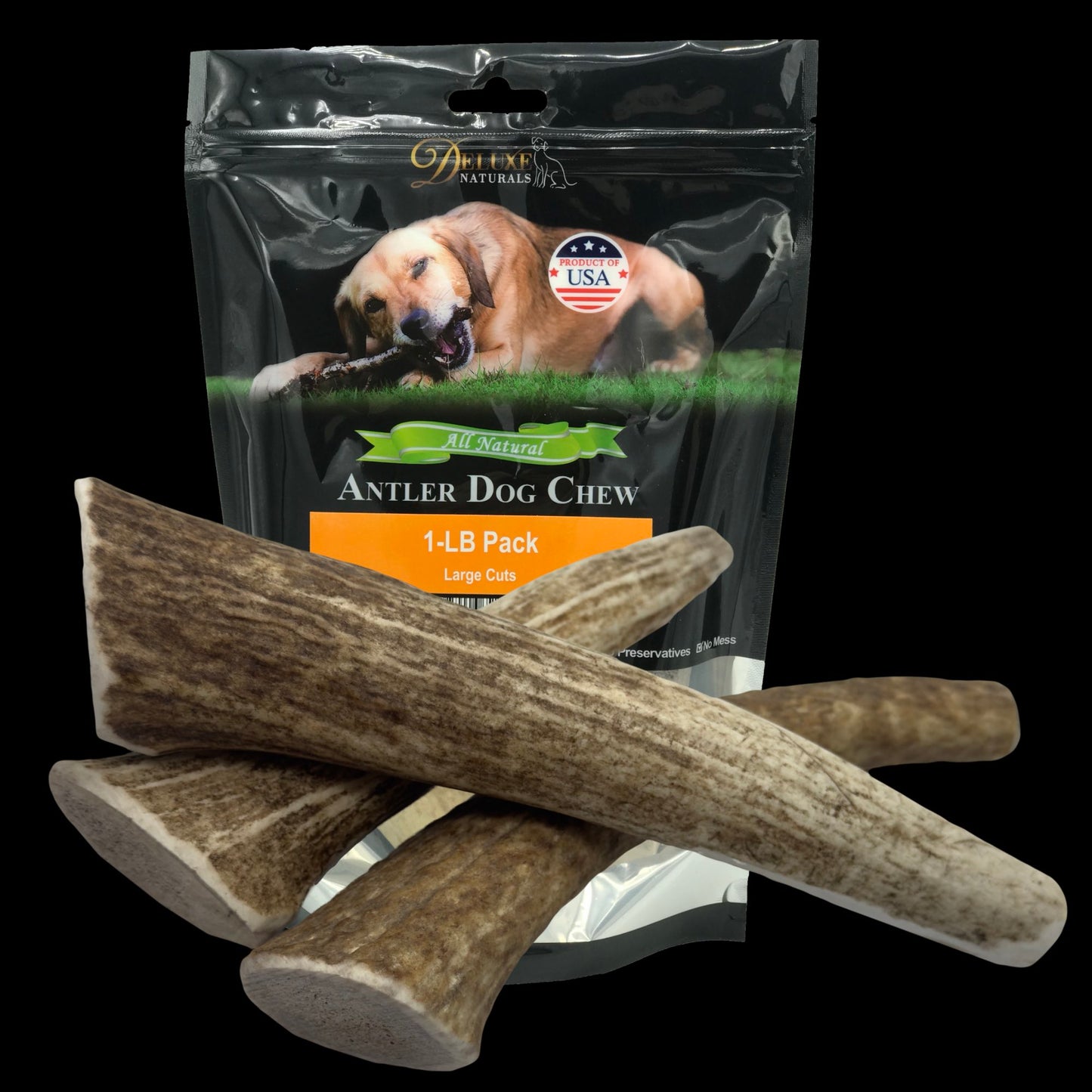 Deluxe Naturals 1-LB Pack Large Elk Antler Dog Chews