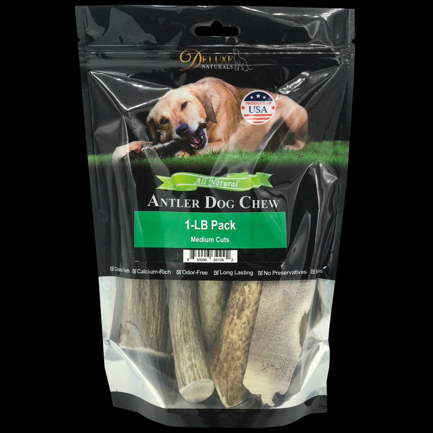 Deluxe Naturals 1-LB Pack Medium Elk Antler Dog Chews