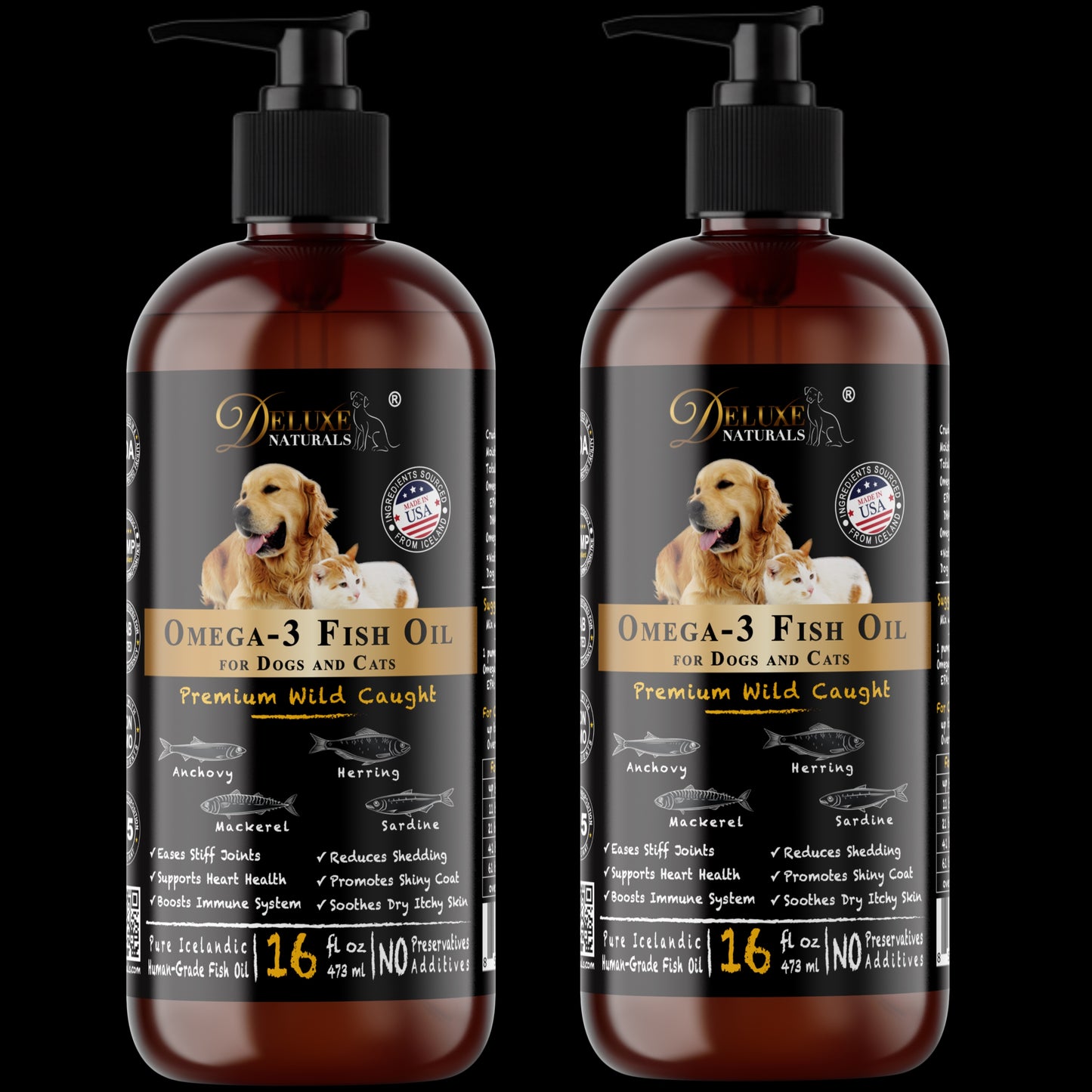 Deluxe Naturals Omega-3 Fish Oil for Dogs and Cats - 32 fl. oz. (Pack of 2 x 16 fl. oz.)
